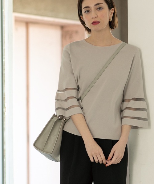 OPAQUE.CLIP（オペークドットクリップ）の「◆≪エマール検証済≫シアーボーダーフレアスリーブニット【洗濯機洗い可】（ニット/セーター・レディース・ブルー/ライトグレー/ピンク/ブラック/オフホワイト・38/40/36/42）」の13枚目の写真