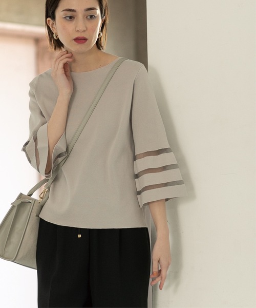 OPAQUE.CLIP（オペークドットクリップ）の「◆≪エマール検証済≫シアーボーダーフレアスリーブニット【洗濯機洗い可】（ニット/セーター・レディース・ブルー/ライトグレー/ピンク/ブラック/オフホワイト・38/40/36/42）」の14枚目の写真