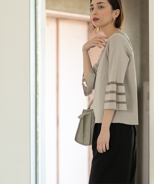 OPAQUE.CLIP（オペークドットクリップ）の「◆≪エマール検証済≫シアーボーダーフレアスリーブニット【洗濯機洗い可】（ニット/セーター・レディース・ブルー/ライトグレー/ピンク/ブラック/オフホワイト・38/40/36/42）」の15枚目の写真