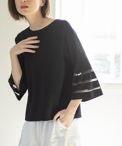 OPAQUE.CLIP（オペークドットクリップ）の「◆≪エマール検証済≫シアーボーダーフレアスリーブニット【洗濯機洗い可】（ニット/セーター・レディース・ブルー/ライトグレー/ピンク/ブラック/オフホワイト・38/40/36/42）」の20枚目の写真