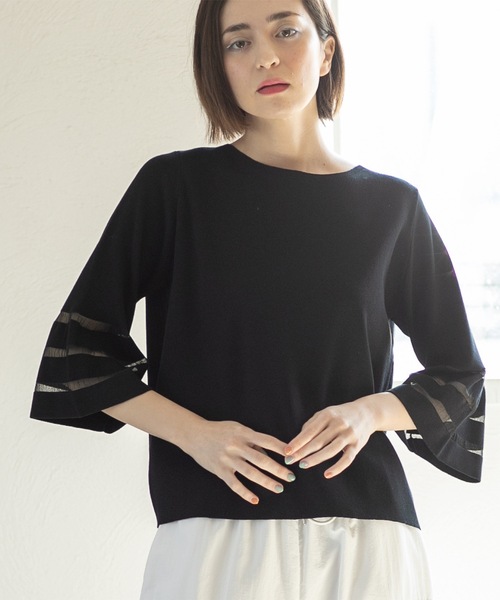 OPAQUE.CLIP（オペークドットクリップ）の「◆≪エマール検証済≫シアーボーダーフレアスリーブニット【洗濯機洗い可】（ニット/セーター・レディース・ブルー/ライトグレー/ピンク/ブラック/オフホワイト・38/40/36/42）」の21枚目の写真