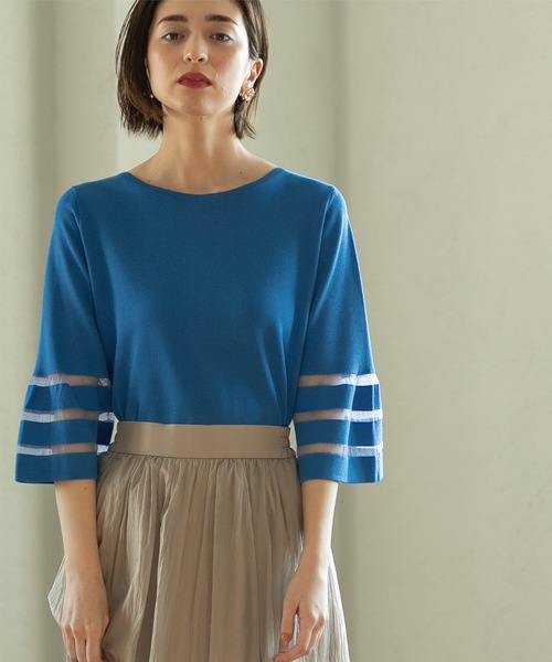 OPAQUE.CLIP（オペークドットクリップ）の「◆≪エマール検証済≫シアーボーダーフレアスリーブニット【洗濯機洗い可】（ニット/セーター・レディース・ブルー/ライトグレー/ピンク/ブラック/オフホワイト・38/40/36/42）」の22枚目の写真