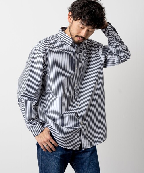 FREAK'S STORE（フリークスストア）の「カラーストライプ ロングスリーブ レギュラーカラーシャツ/イージーウェア/リラックスフィット（シャツ/ブラウス・メンズ・サックスブルー/ブルー/イエロー/ネイビー/マスタード・LARGE/MEDIUM）」の10枚目の写真