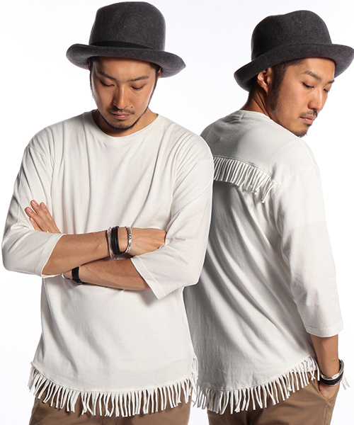 B:MING by BEAMS（ビーミングバイビームス）の「ビーミング by ビームス / フリンジクルー7分丈Tシャツ（Tシャツ/カットソー・メンズ・ホワイト/ブラック/オリーブ・SMALL/LARGE/MEDIUM）」の2枚目の写真