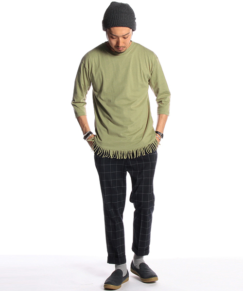 B:MING by BEAMS（ビーミングバイビームス）の「ビーミング by ビームス / フリンジクルー7分丈Tシャツ（Tシャツ/カットソー・メンズ・ホワイト/ブラック/オリーブ・SMALL/LARGE/MEDIUM）」の20枚目の写真