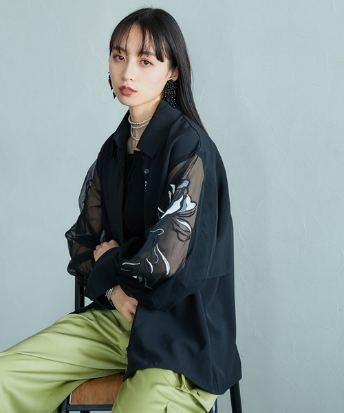 HARE（ハレ）の「ソデシシュウシアーキリカエシャツ(HARE)（シャツ/ブラウス・レディース・ブラック/ホワイト/ホワイト系その他/ブラック系その他・FREE）」の15枚目の写真