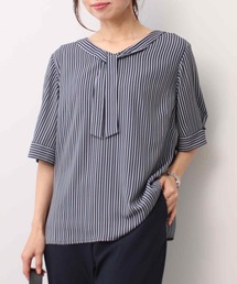 【L~5L 大きいサイズ】 ジョーゼット ボウタイ 半袖 ブラウス オフィス スーツインナー