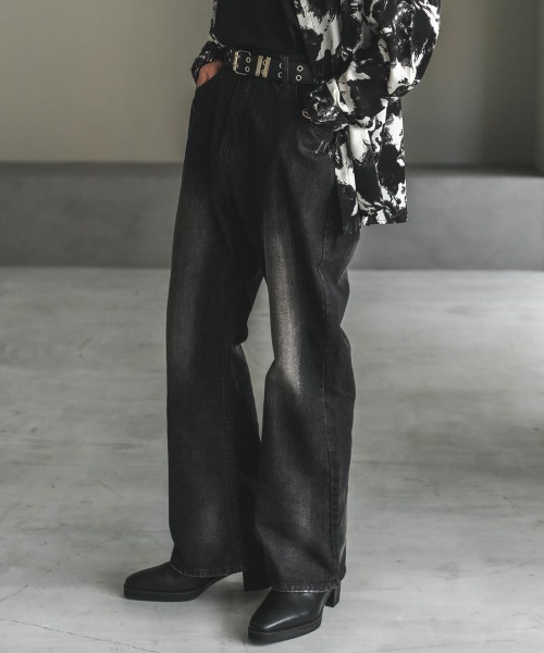 【セール】ビンテージメイクワイドフレアデニムパンツ（デニムパンツ）｜Shoowtime（ショウタイム）