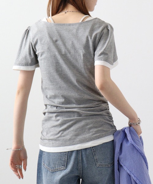 atONE(アットワン)の「atONE フレアー袖シャーリングカットソー(Tシャツ/カットソー・レディース・杢グレー/ブラック/ブルーグリーン/ホワイト/ネイビー・3L/L/LL/4L/M)」の8枚目の写真