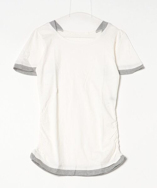 atONE(アットワン)の「atONE フレアー袖シャーリングカットソー(Tシャツ/カットソー・レディース・杢グレー/ブラック/ブルーグリーン/ホワイト/ネイビー・3L/L/LL/4L/M)」の16枚目の写真