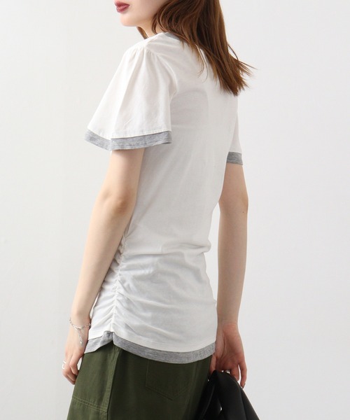 atONE(アットワン)の「atONE フレアー袖シャーリングカットソー(Tシャツ/カットソー・レディース・杢グレー/ブラック/ブルーグリーン/ホワイト/ネイビー・3L/L/LL/4L/M)」の12枚目の写真
