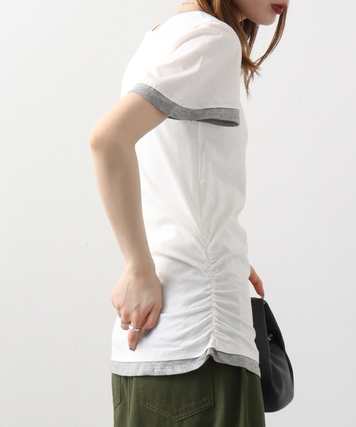 atONE(アットワン)の「atONE フレアー袖シャーリングカットソー(Tシャツ/カットソー・レディース・杢グレー/ブラック/ブルーグリーン/ホワイト/ネイビー・3L/L/LL/4L/M)」の14枚目の写真