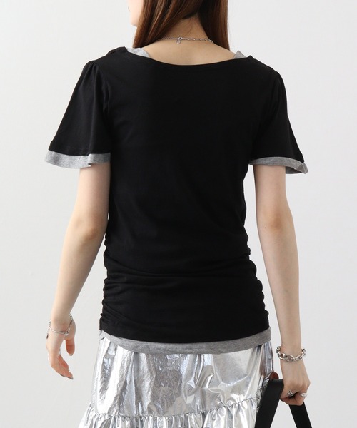 atONE(アットワン)の「atONE フレアー袖シャーリングカットソー(Tシャツ/カットソー・レディース・杢グレー/ブラック/ブルーグリーン/ホワイト/ネイビー・3L/L/LL/4L/M)」の22枚目の写真