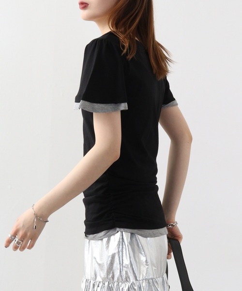 atONE(アットワン)の「atONE フレアー袖シャーリングカットソー(Tシャツ/カットソー・レディース・杢グレー/ブラック/ブルーグリーン/ホワイト/ネイビー・3L/L/LL/4L/M)」の21枚目の写真