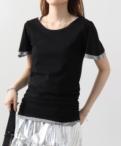 atONE(アットワン)の「atONE フレアー袖シャーリングカットソー(Tシャツ/カットソー・レディース・杢グレー/ブラック/ブルーグリーン/ホワイト/ネイビー・3L/L/LL/4L/M)」の20枚目の写真