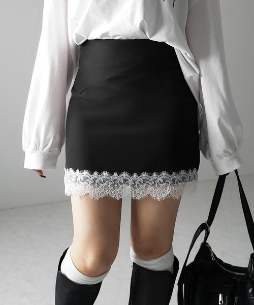 セットアップ着用可能 】サイドラインハイウエストミニスカート