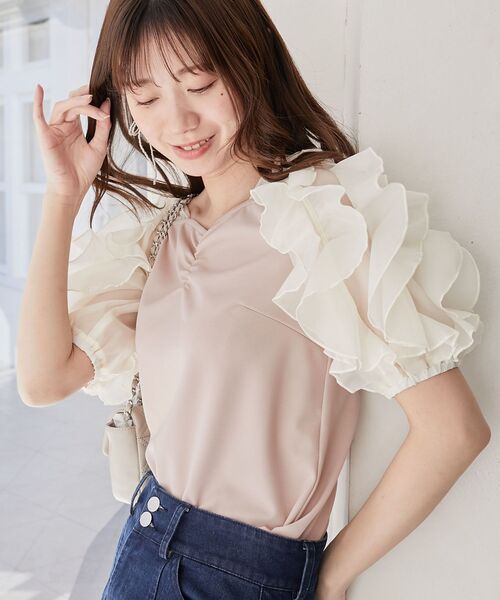 MAJESTIC LEGON(マジェスティックレゴン)の「シアーフリルスリーブトップス(Tシャツ/カットソー・レディース・ピンク/グレー/オフホワイト・MEDIUM)」の22枚目の写真