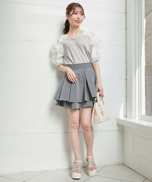 MAJESTIC LEGON(マジェスティックレゴン)の「シアーフリルスリーブトップス(Tシャツ/カットソー・レディース・ピンク/グレー/オフホワイト・MEDIUM)」の12枚目の写真