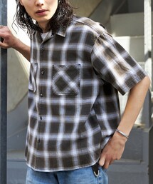FREAK'S STORE | ブリーチ加工 オープンカラー オンブレチェック シャツ/ショートスリーブ/リラックスフィット BLEACH OMBRE OC SHIRT SS(シャツ/ブラウス)