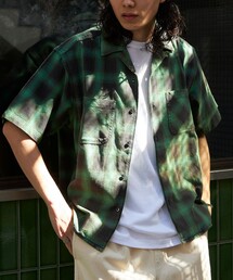 FREAK'S STORE | ブリーチ加工 オープンカラー オンブレチェック シャツ/ショートスリーブ/リラックスフィット BLEACH OMBRE OC SHIRT SS(シャツ/ブラウス)