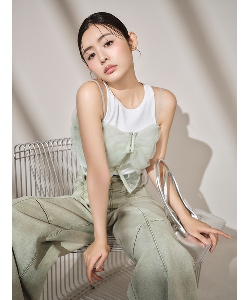 LILY BROWN(リリーブラウン)の「【LILY BROWN Lingerie】カップインアメスリ/サントーニ(タンクトップ・レディース・ブラック/ホワイト/ライトピンク・FREE)」の4枚目の写真