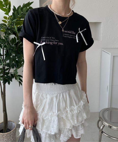 【トリコスペシャル】リボン付きシースルーTシャツ シアーリボントップ /Sheer Ribbon Top | FICTION TOKYO OFF