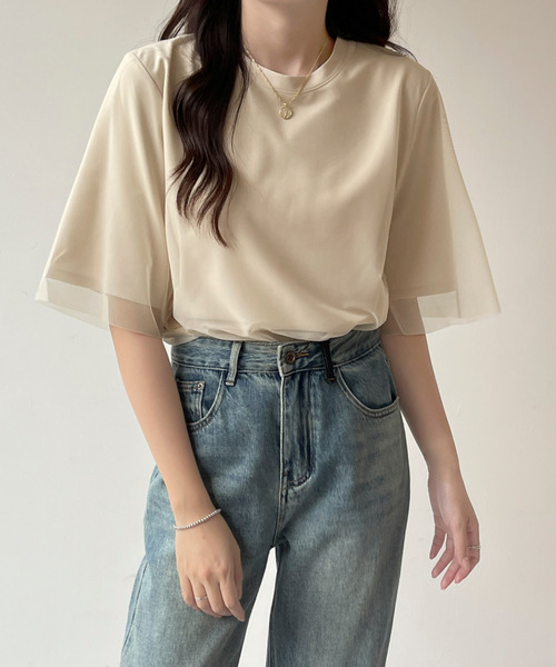 BANNER SELECT(バナーセレクト)の「チュールドッキングTEE(Tシャツ/カットソー・レディース・ブラック/ブルーグレー/ベージュ・L/M/S)」の3枚目の写真