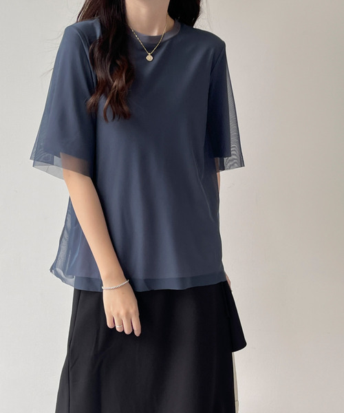 BANNER SELECT(バナーセレクト)の「チュールドッキングTEE(Tシャツ/カットソー・レディース・ブラック/ブルーグレー/ベージュ・L/M/S)」の4枚目の写真
