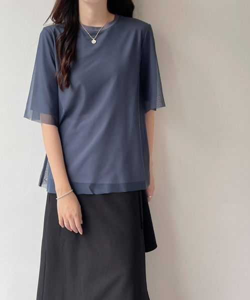 BANNER SELECT(バナーセレクト)の「チュールドッキングTEE(Tシャツ/カットソー・レディース・ブラック/ブルーグレー/ベージュ・L/M/S)」の7枚目の写真