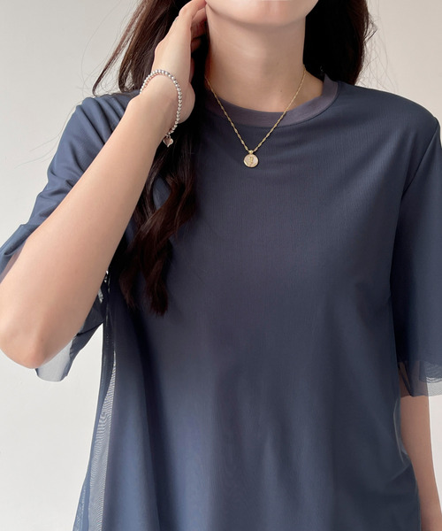 BANNER SELECT(バナーセレクト)の「チュールドッキングTEE(Tシャツ/カットソー・レディース・ブラック/ブルーグレー/ベージュ・L/M/S)」の9枚目の写真