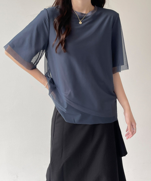 BANNER SELECT(バナーセレクト)の「チュールドッキングTEE(Tシャツ/カットソー・レディース・ブラック/ブルーグレー/ベージュ・L/M/S)」の17枚目の写真