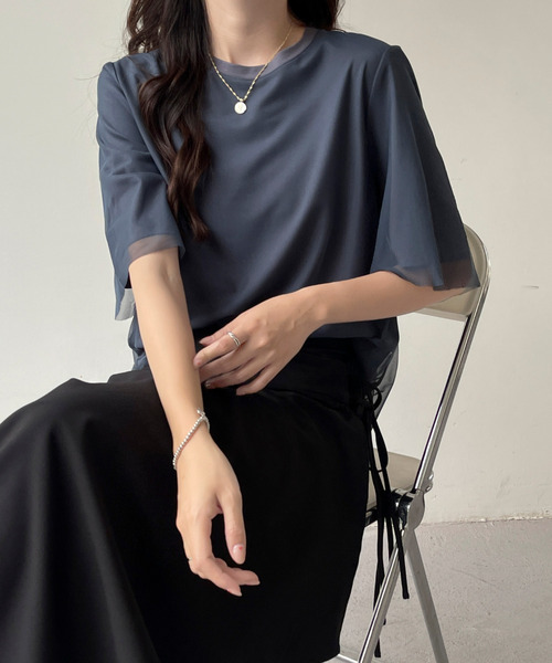 BANNER SELECT(バナーセレクト)の「チュールドッキングTEE(Tシャツ/カットソー・レディース・ブラック/ブルーグレー/ベージュ・L/M/S)」の19枚目の写真