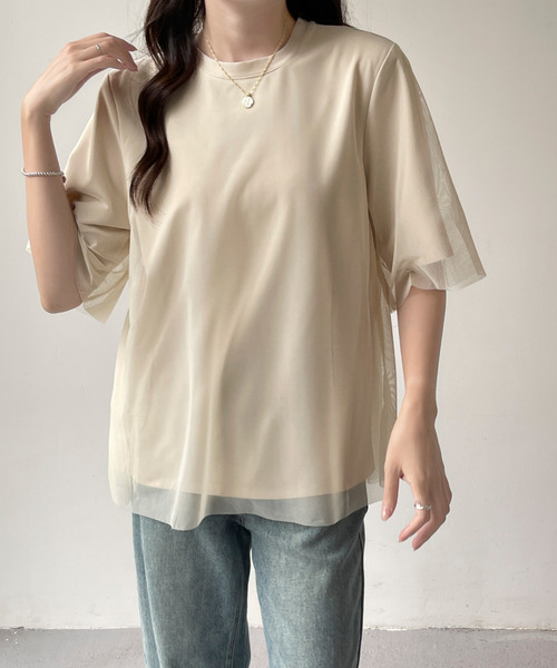 BANNER SELECT(バナーセレクト)の「チュールドッキングTEE(Tシャツ/カットソー・レディース・ブラック/ブルーグレー/ベージュ・L/M/S)」の20枚目の写真