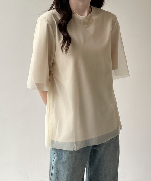 BANNER SELECT(バナーセレクト)の「チュールドッキングTEE(Tシャツ/カットソー・レディース・ブラック/ブルーグレー/ベージュ・L/M/S)」の21枚目の写真