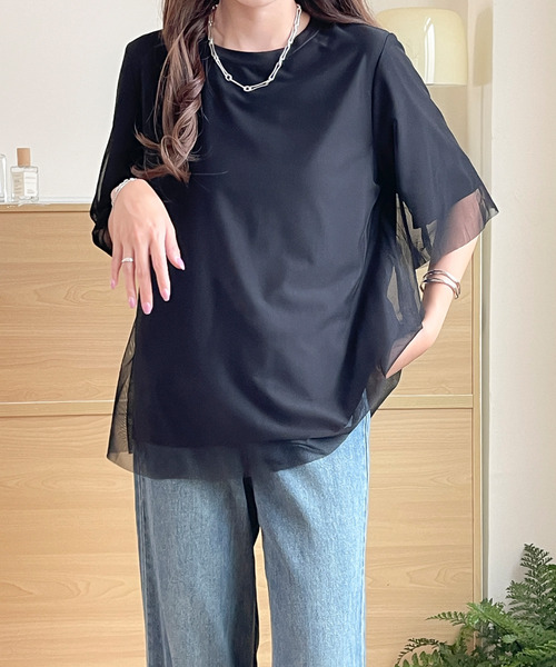 BANNER SELECT(バナーセレクト)の「チュールドッキングTEE(Tシャツ/カットソー・レディース・ブラック/ブルーグレー/ベージュ・L/M/S)」の10枚目の写真