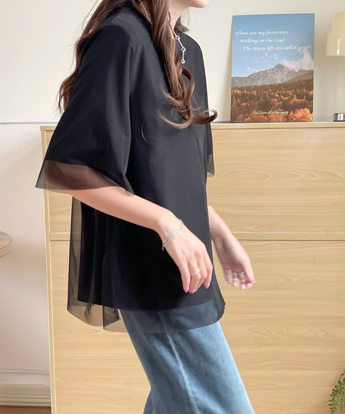 BANNER SELECT(バナーセレクト)の「チュールドッキングTEE(Tシャツ/カットソー・レディース・ブラック/ブルーグレー/ベージュ・L/M/S)」の11枚目の写真