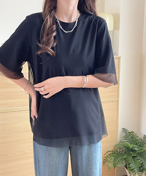 BANNER SELECT(バナーセレクト)の「チュールドッキングTEE(Tシャツ/カットソー・レディース・ブラック/ブルーグレー/ベージュ・L/M/S)」の13枚目の写真