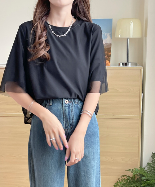 BANNER SELECT(バナーセレクト)の「チュールドッキングTEE(Tシャツ/カットソー・レディース・ブラック/ブルーグレー/ベージュ・L/M/S)」の14枚目の写真