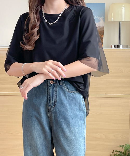 BANNER SELECT(バナーセレクト)の「チュールドッキングTEE(Tシャツ/カットソー・レディース・ブラック/ブルーグレー/ベージュ・L/M/S)」の15枚目の写真
