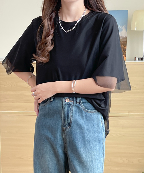 BANNER SELECT(バナーセレクト)の「チュールドッキングTEE(Tシャツ/カットソー・レディース・ブラック/ブルーグレー/ベージュ・L/M/S)」の16枚目の写真