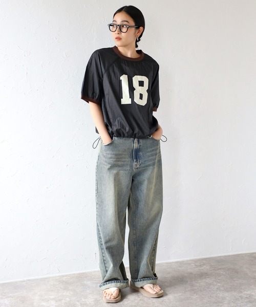 COMMRE(コムル)の「ナイロンシアーナンバリングT(Tシャツ/カットソー・レディース・アイボリー/ブラック・FREE)」の2枚目の写真