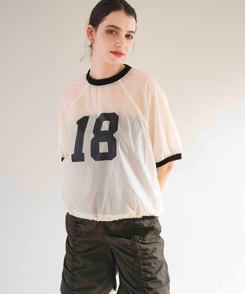 COMMRE(コムル)の「ナイロンシアーナンバリングT(Tシャツ/カットソー・レディース・アイボリー/ブラック・FREE)」の13枚目の写真