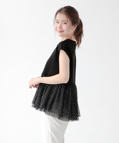 Fit more(フィットモア)の「ドットチュールドッキングフレンチトップス(Tシャツ/カットソー・レディース・ホワイト/ブラック・FREE)」の7枚目の写真
