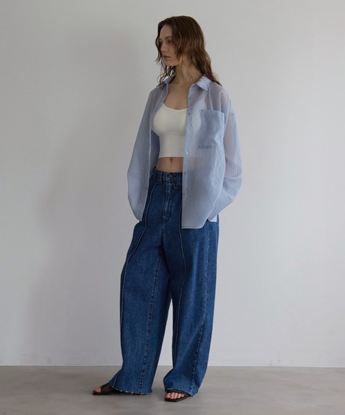 MIELI INVARIANT(ミエリインヴァリアント)の「Pintuck Wide Wash Denim(デニムパンツ・レディース・ブルー・X-SMALL/SMALL/MEDIUM)」の7枚目の写真