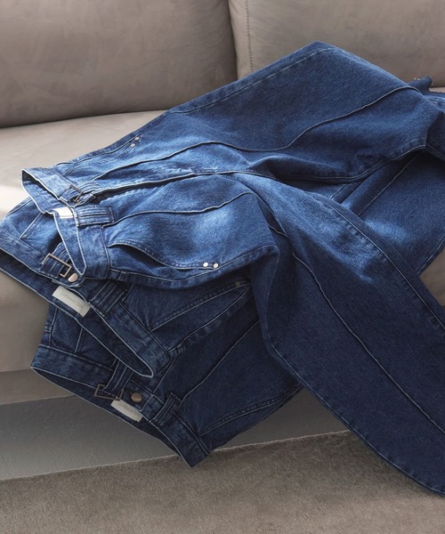 ミエリインヴァリアント デニムパンツ Pintuck Wide Wash Denim（デニムパンツ）｜MIELI INVARIANT
