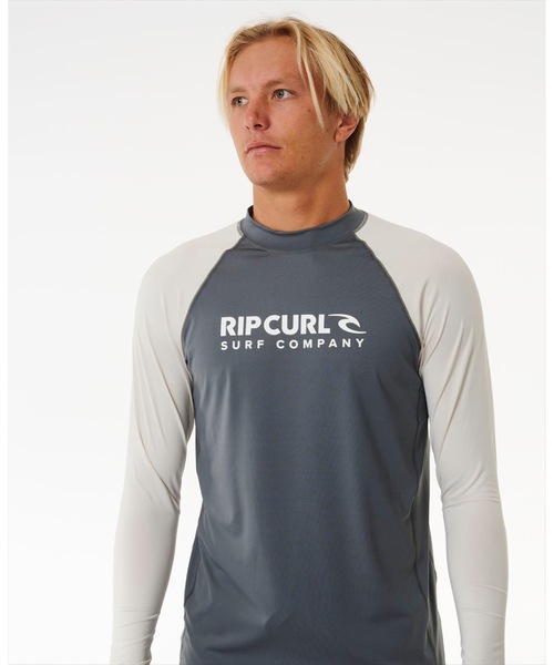 【セール】【RIPCURL（リップカール）】M SHOCK UPF L/S、UPF50+日焼け防止リラックスフィットフロントロゴプリント長袖ラッシュガード（ラッシュガード）｜RIP CURL（リップカール）