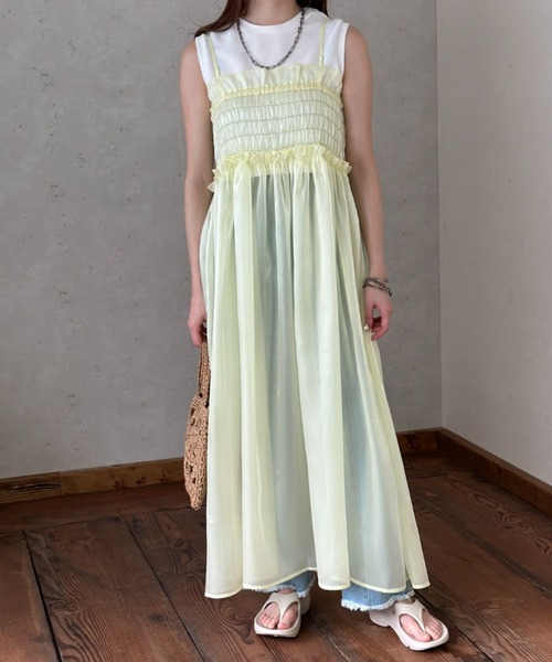 Per sist ence（パーシエンス）の「ラメオーガンジーシャーリングキャミワンピース（ワンピース・レディース・ブラック/イエロー/グレー/オフホワイト・FREE）」の4枚目の写真