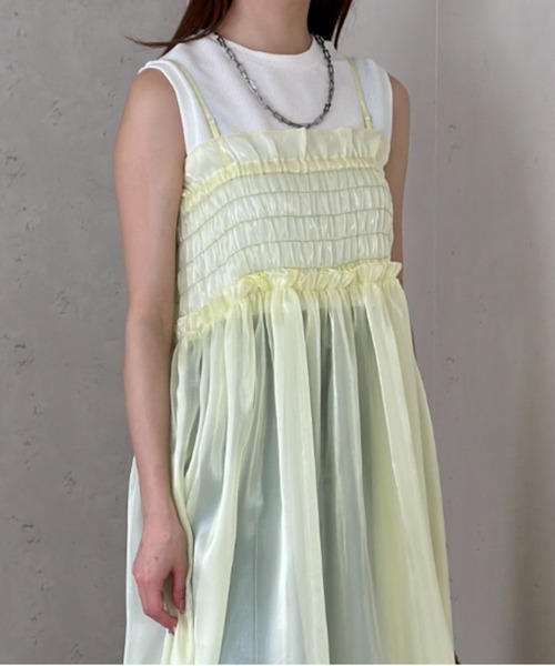 Per sist ence（パーシエンス）の「ラメオーガンジーシャーリングキャミワンピース（ワンピース・レディース・ブラック/イエロー/グレー/オフホワイト・FREE）」の9枚目の写真