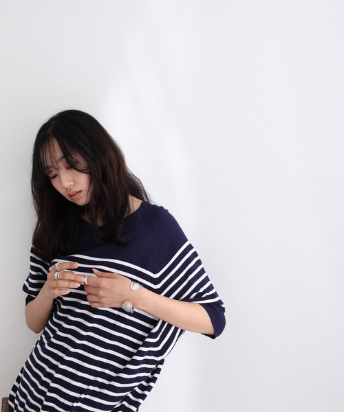 ElegChic（エレグシック）の「パネルボーダードルマンニット（ニット/セーター・レディース・ブラック/オフホワイト/ネイビー・M/XL/4L）」の9枚目の写真