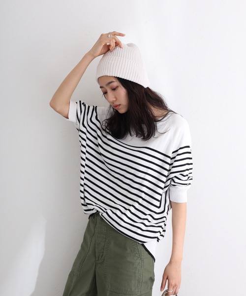ElegChic（エレグシック）の「パネルボーダードルマンニット（ニット/セーター・レディース・ブラック/オフホワイト/ネイビー・M/XL/4L）」の12枚目の写真